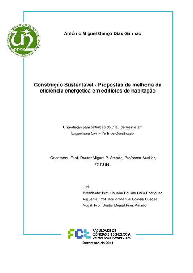 Construção Sustentável - Propostas de melhoria da eficiência energética em edifícios de habitação