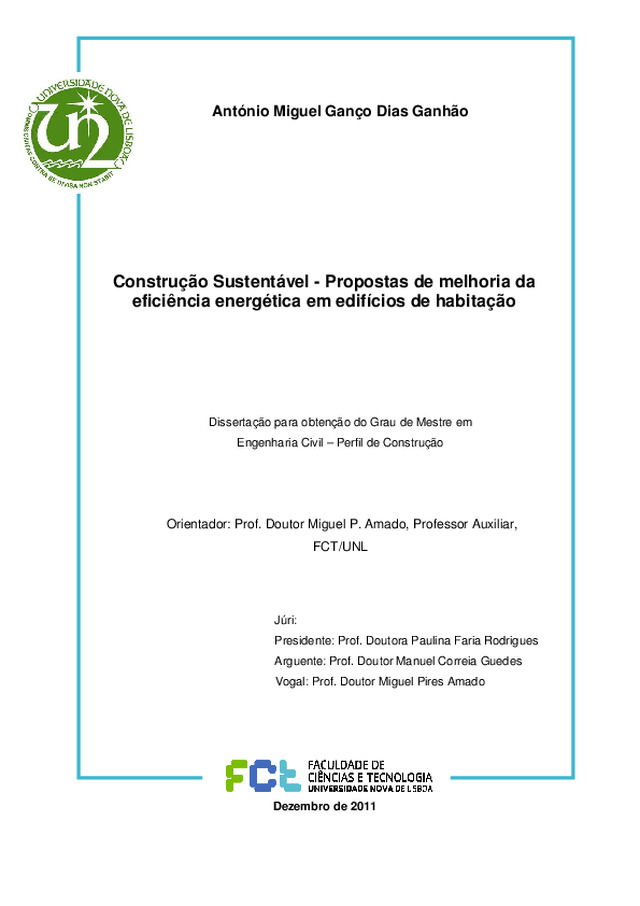 Construção Sustentável - Propostas de melhoria da eficiência energética em edifícios de habitação