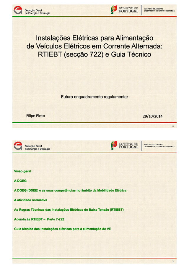 Instalações eléctricas para alimentação de veículos eléctricos em corrente alternada: RTIEBT (secção 722) e guia técnico