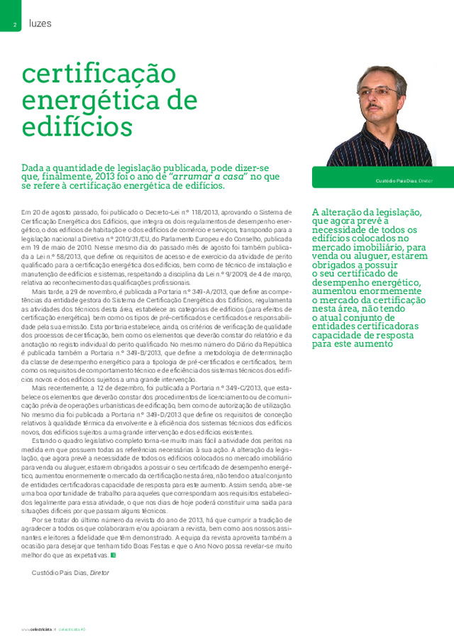 Certificação Energética de Edifícios — Editorial de Custódio Pais Dias