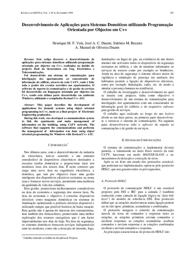 Desenvolvimento de Aplicações para Sistemas Domóticos