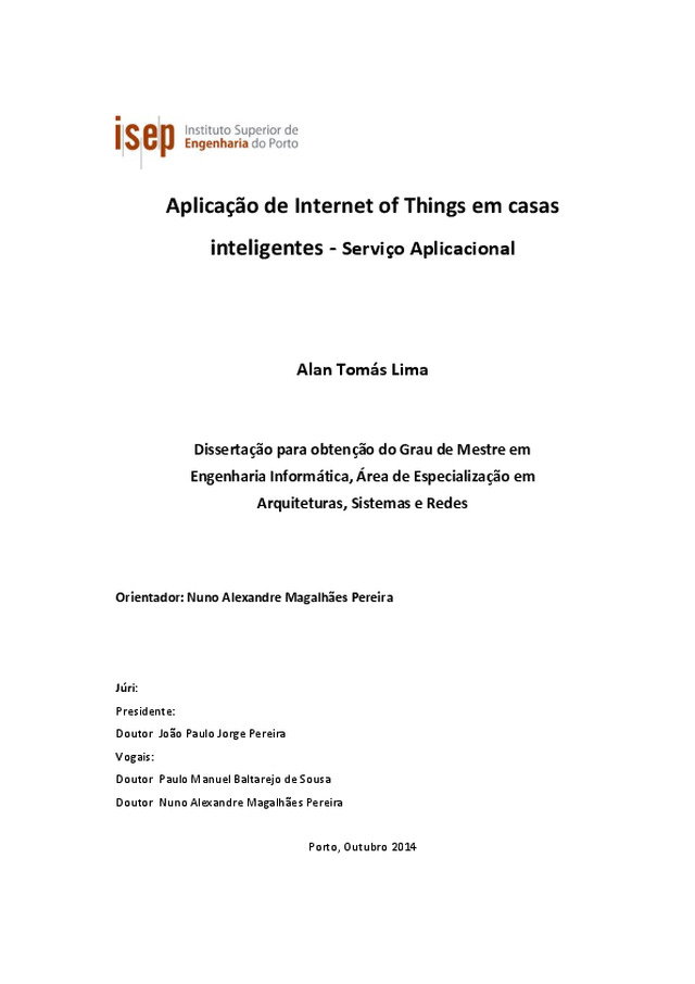 Aplicação de Internet of Things em casas inteligentes - serviço aplicacional