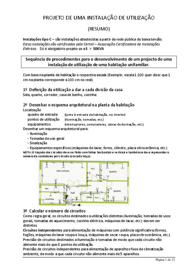 Projecto de uma instalação de utilização (Material de Apoio)