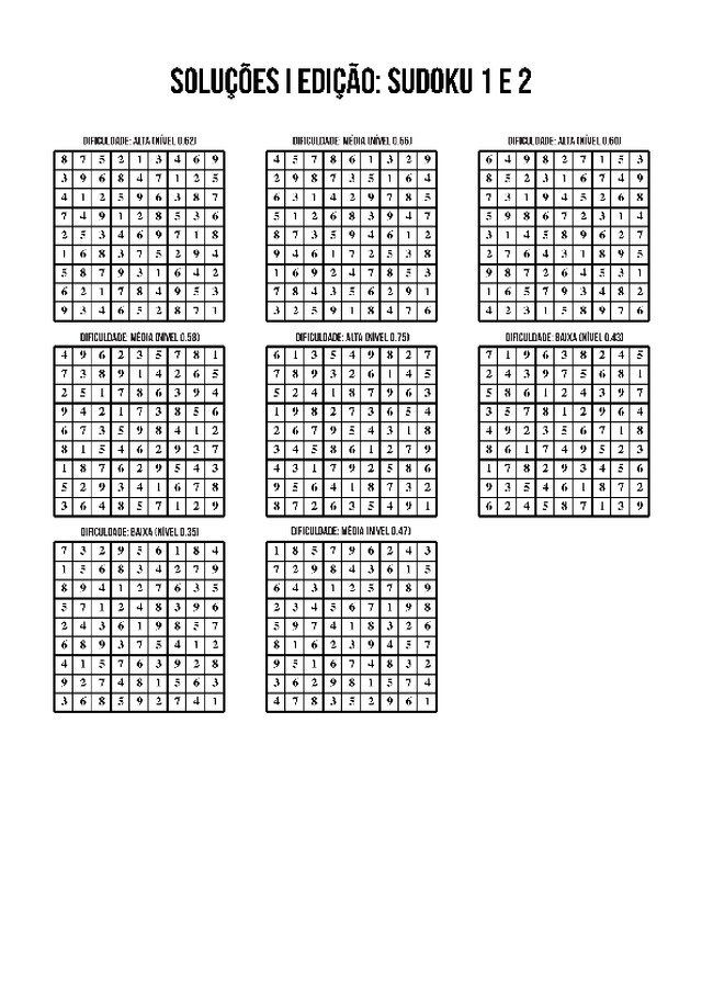 Passatempos de Verão Voltimum — Soluções de Sudoku da I Edição