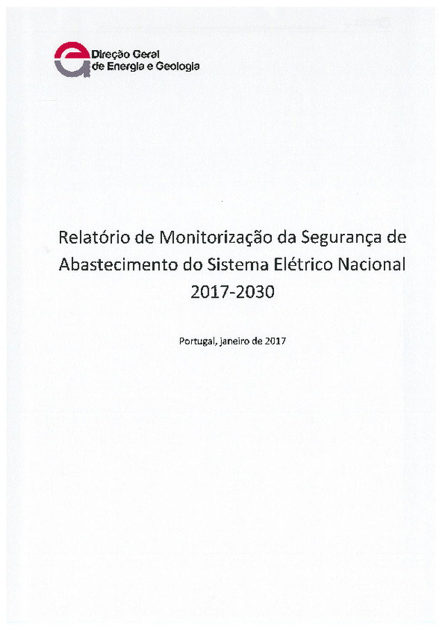 Monitorização da Segurança do Abastecimento do Sistema Eléctrico Nacional 2017-2030