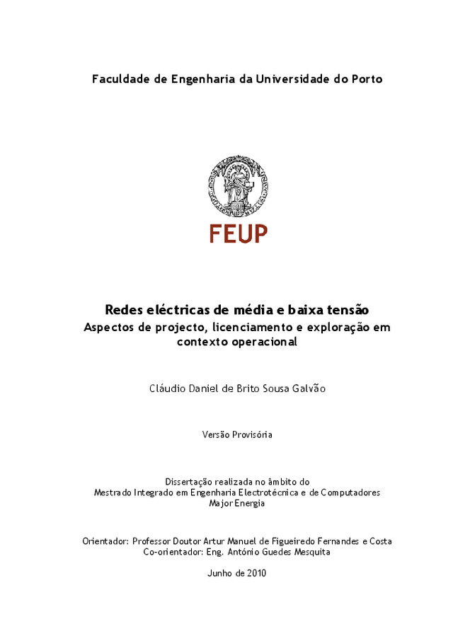 Redes eléctricas de média e baixa tensão. Aspectos de projecto, licenciamento e exploração em contexto operacional
