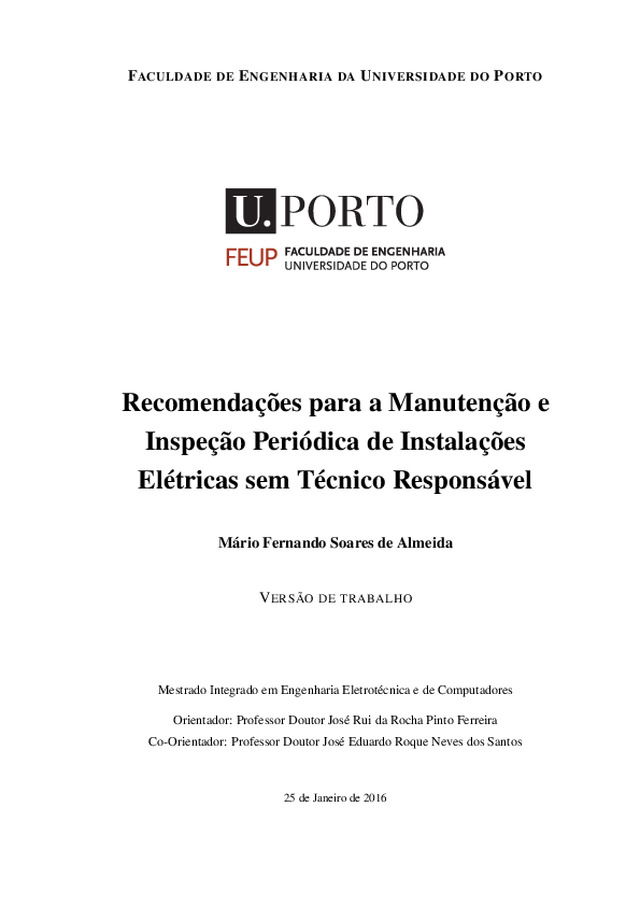 Recomendações para a manutenção e inspecção periódica de instalações eléctricas sem técnico responsável