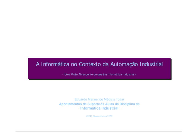 A Informática no Contexto da Automação Industrial