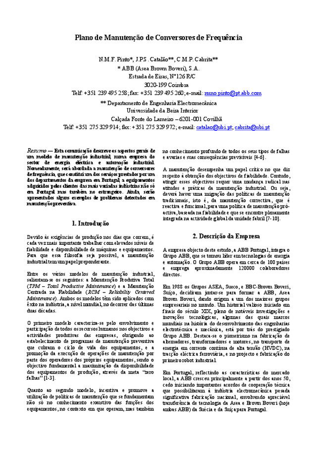 Plano de Manutenção de Conversores de Frequência