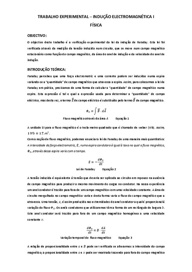 Trabalho experimental — Indução Electromagnética