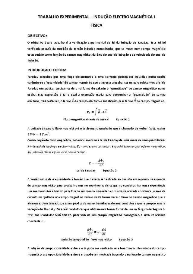 Trabalho experimental — Indução Electromagnética