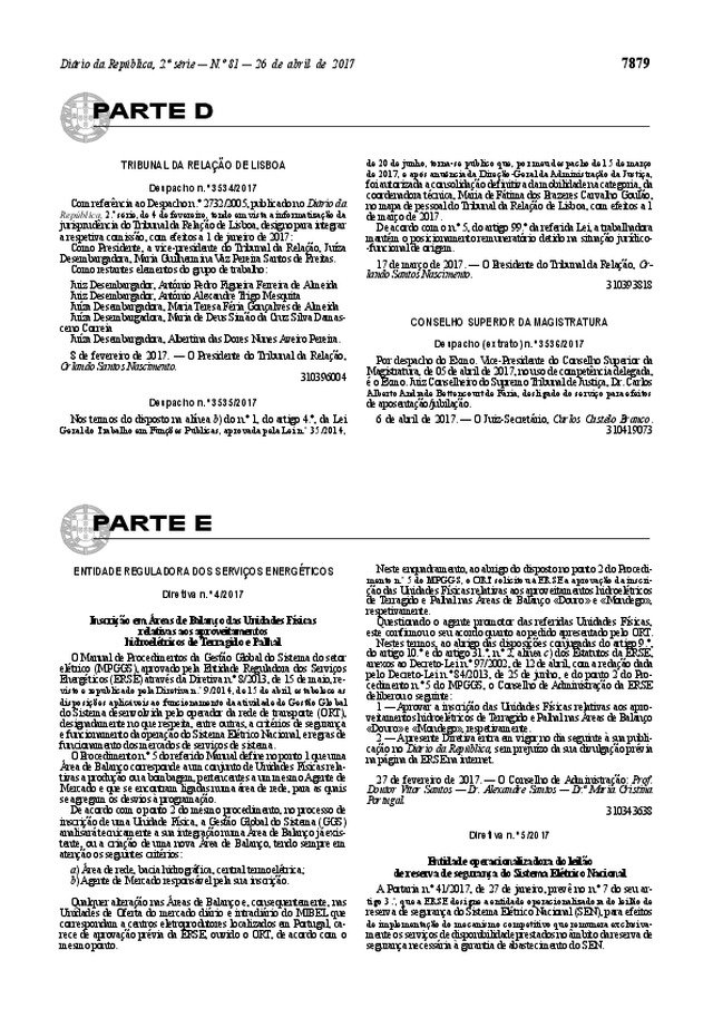 Directiva n.º 4/2017 — Unidades Físicas relativas aos aproveitamentos hidroeléctricos
