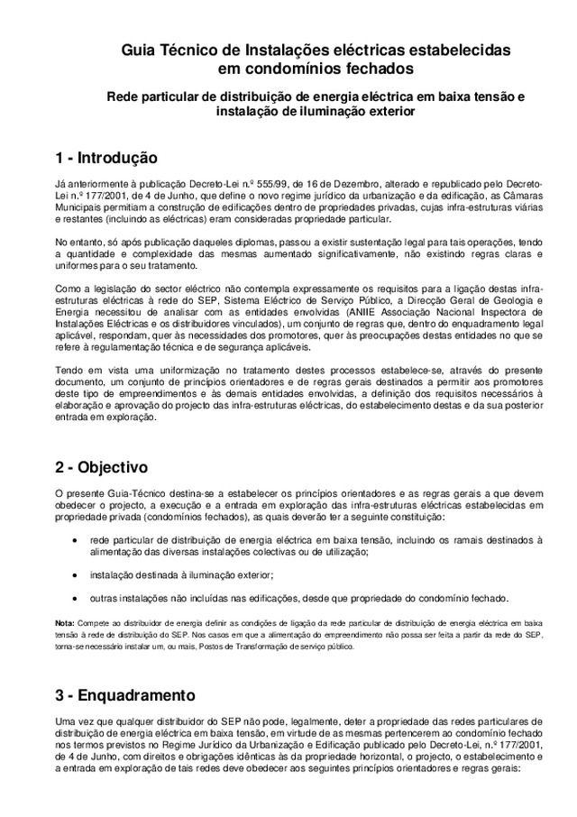 Guia Técnico de Instalações eléctricas estabelecidas em condomínios fechados