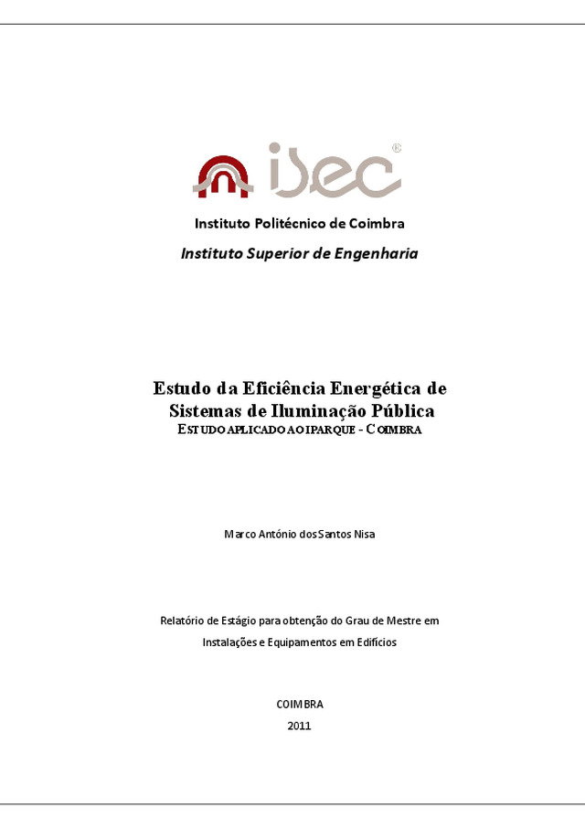 Estudo da Eficiência Energética de Sistemas de Iluminação Pública