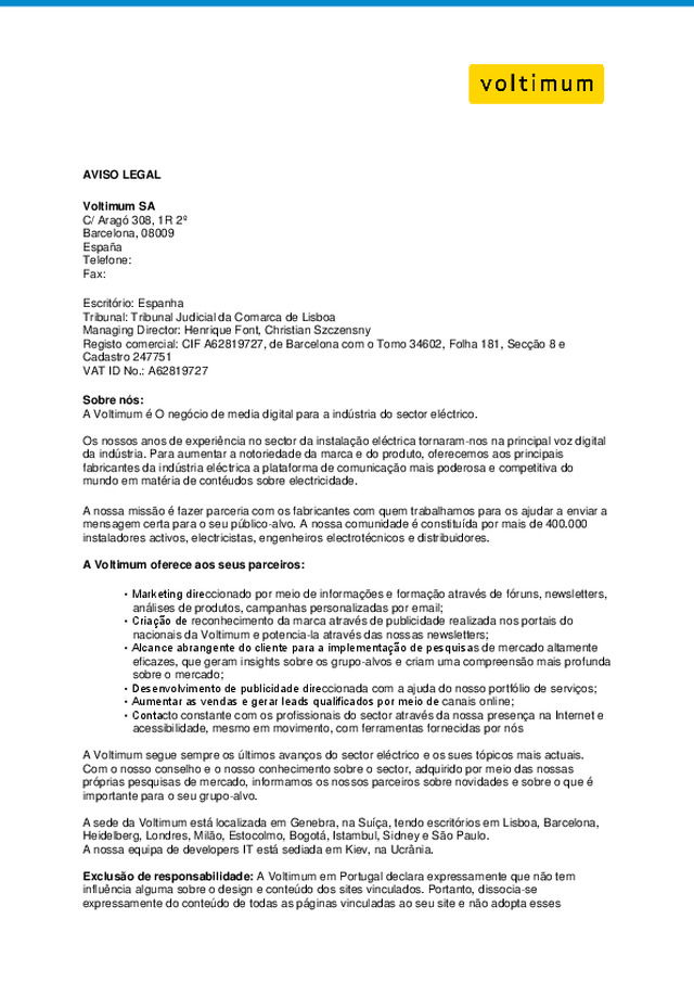 GDPR Voltimum PT | Aviso legal