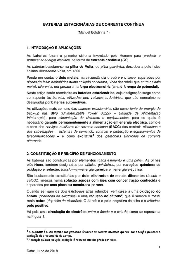 Baterias estacionárias de corrente contínua