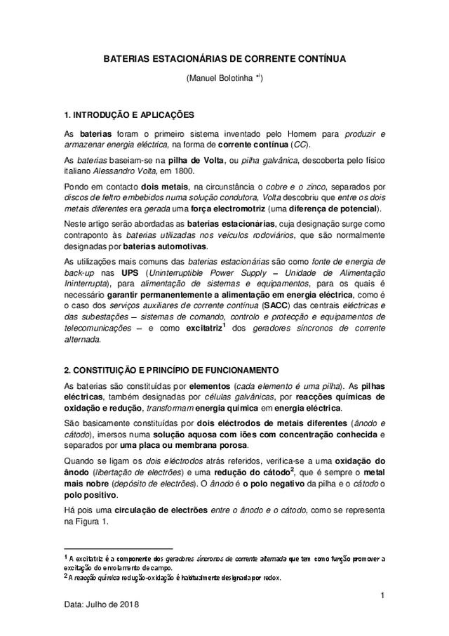 Baterias estacionárias de corrente contínua