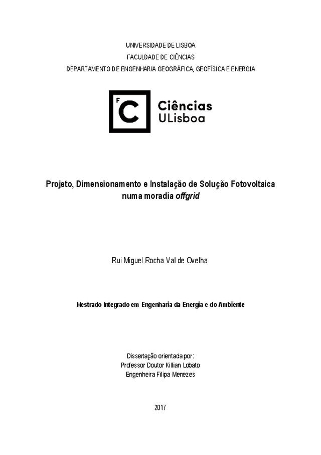 Projeto, dimensionamento e instalação de solução fotovoltaica numa moradia offgrid