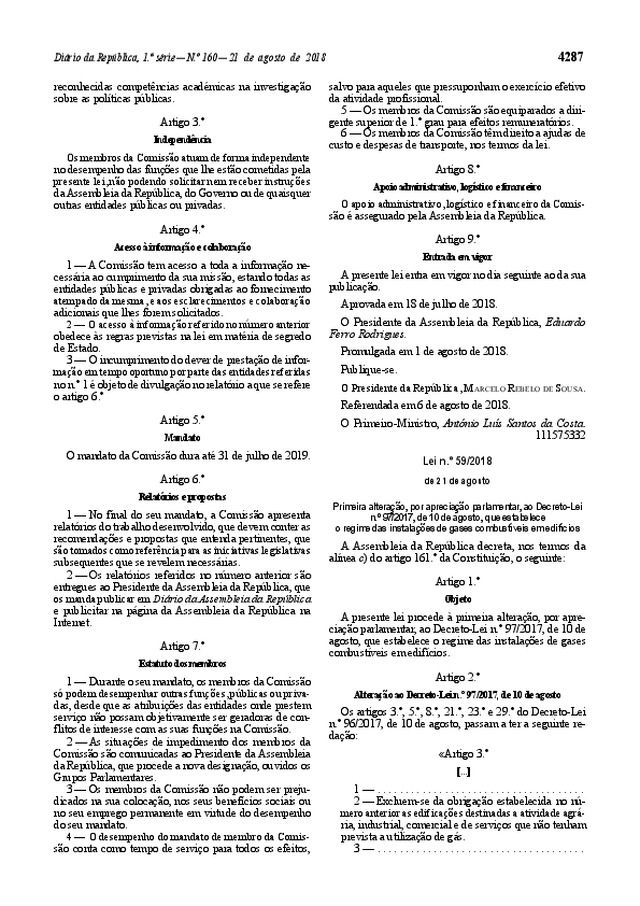 Lei nº 59/2018, de 21 de Agosto