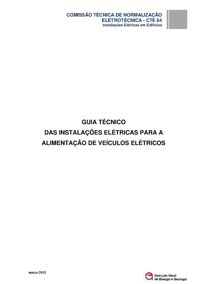 Guia técnico das instalações eléctricas para a alimentação de veículos eléctricos