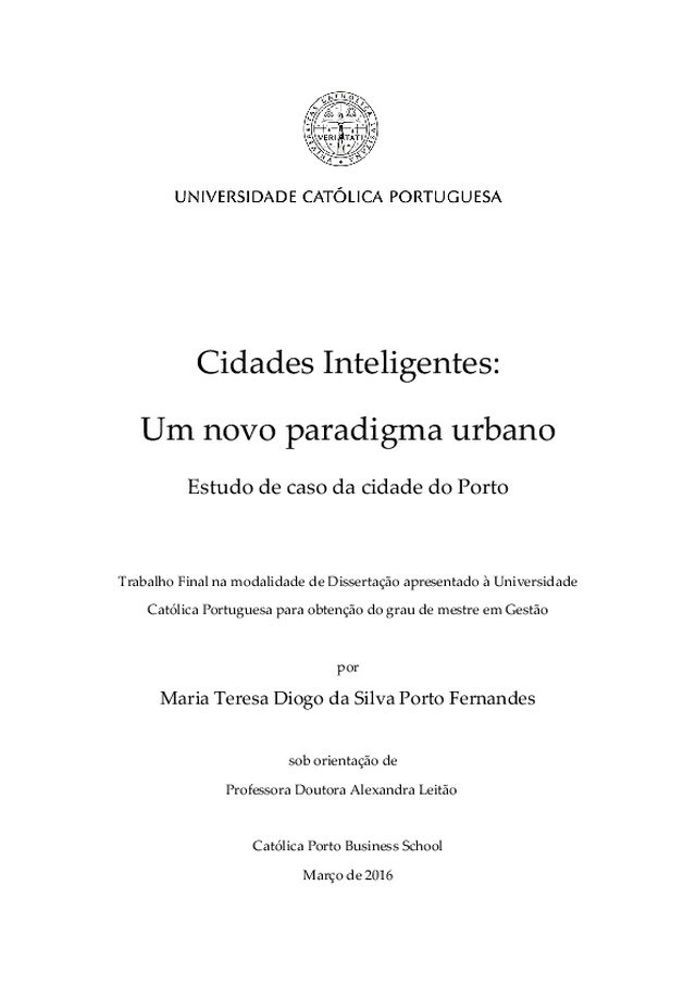 Cidades Inteligentes: Um novo paradigma urbano - Estudo de caso da cidade do Porto
