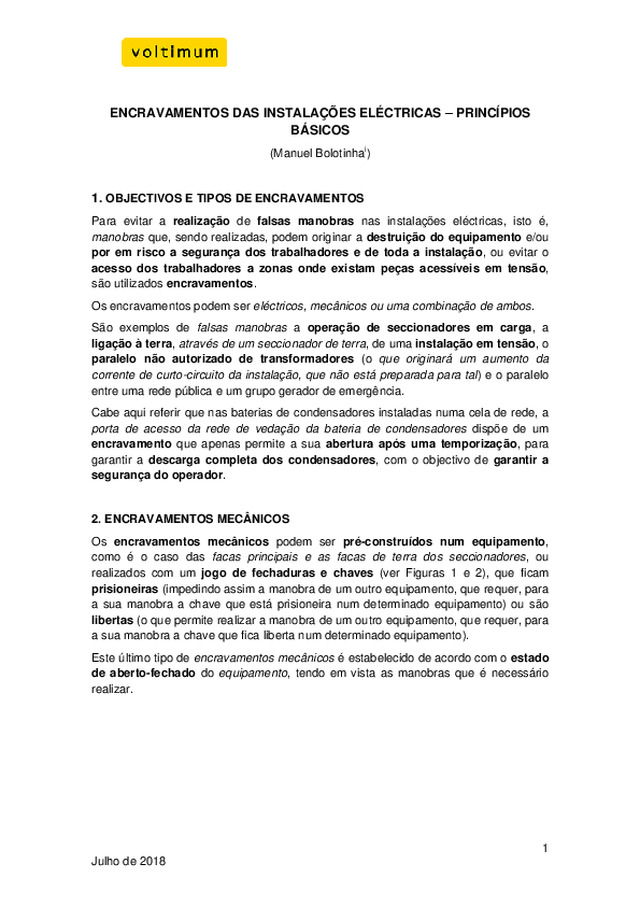 Encravamentos das instalações eléctricas - Princípios básicos