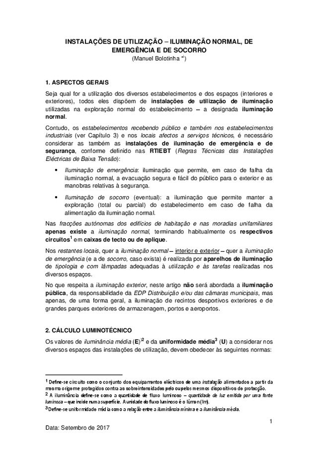 Instalações de utilização - Iluminação normal, de emergência e de socorro