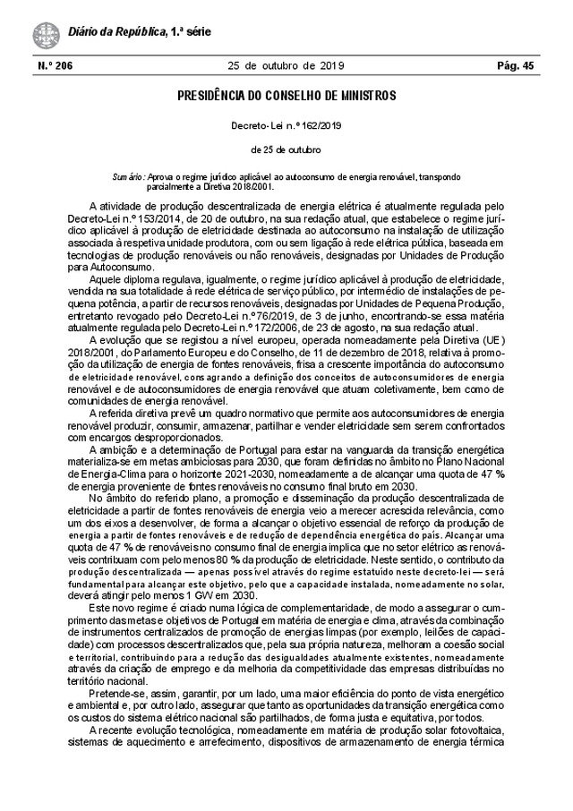 Decreto-Lei n.º 162/2019 de 25 de Outubro