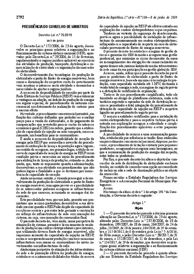 Decreto-Lei nº 76/2019 - Diário da República nº 106/2019, Série I de 2019-06-03