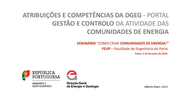 Atribuições e competências da DGEG - Portal gestão e controlo da atividade das comunidades de Energia