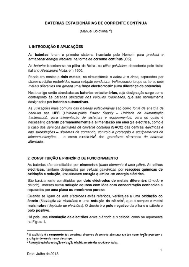 Baterias Estacionárias de Corrente Contínua