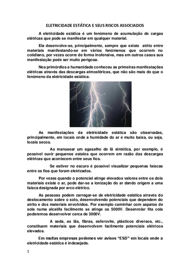 Eletricidade estática e seus riscos associados