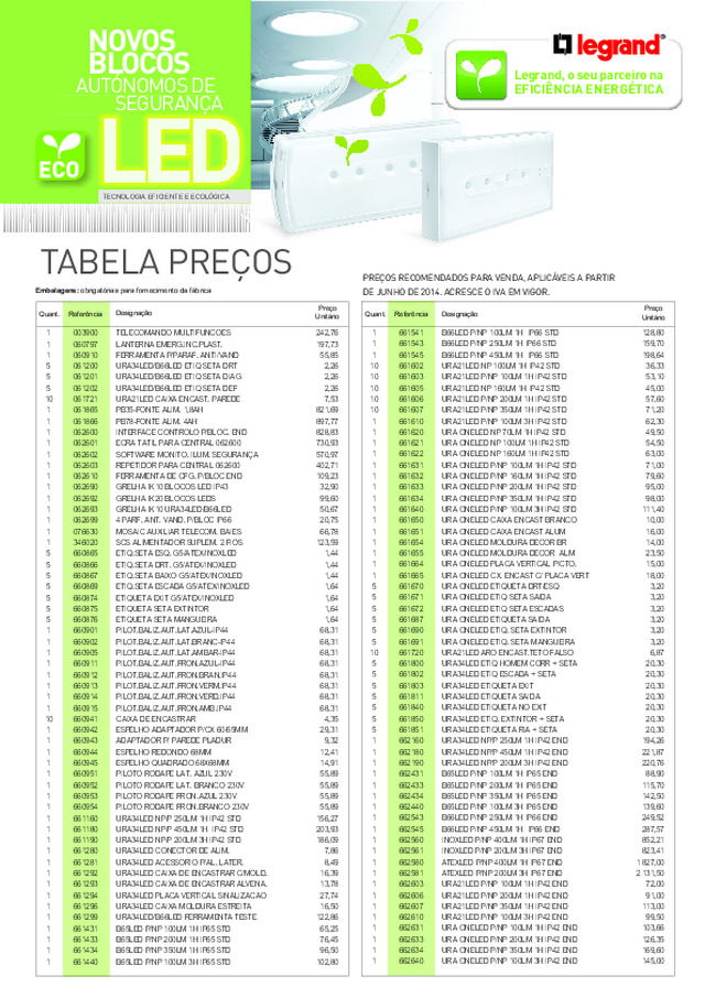 Tabela de preços BAIES LED