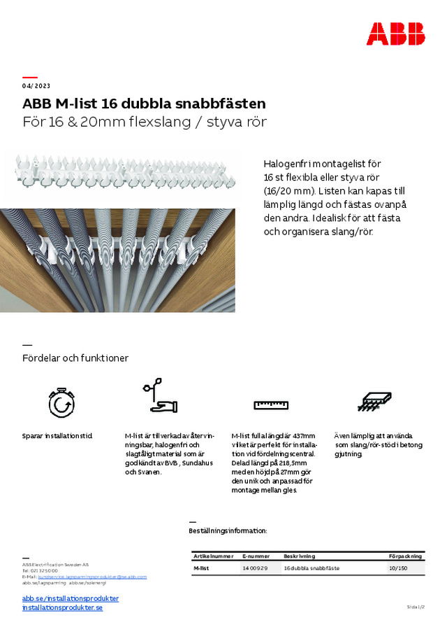 ABB M-list 16 dubbla snabbfästen