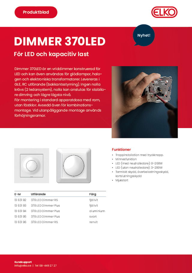 ELKO produktblad Dimmer 370LED