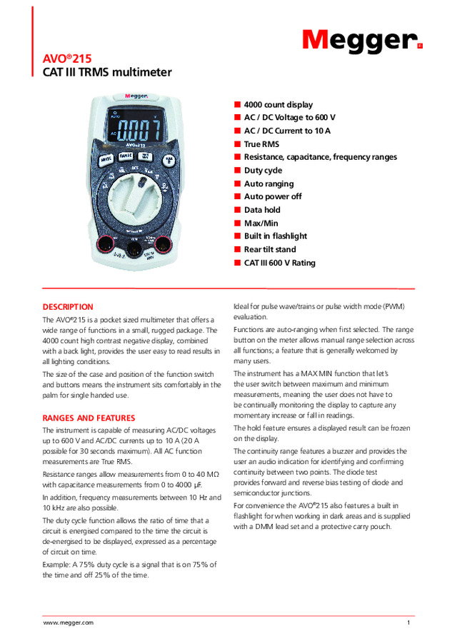 AVO215 multimeter DS