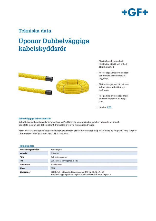 Tekniska Data Uponor Dubbelväggiga Kabelskyddsrör 2025