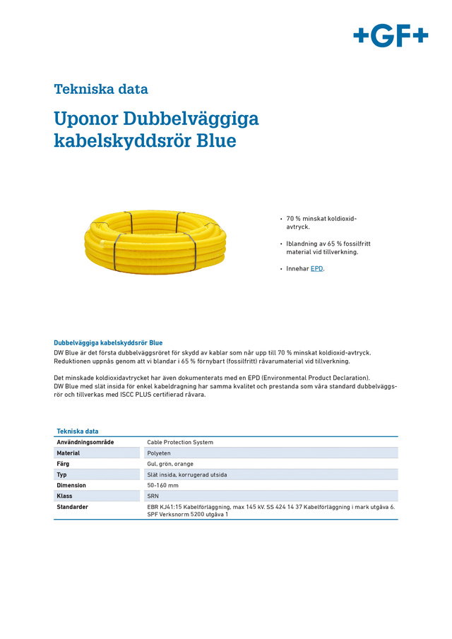 Tekniska Data Uponor DW Blue Kabelskyddsrör 2025