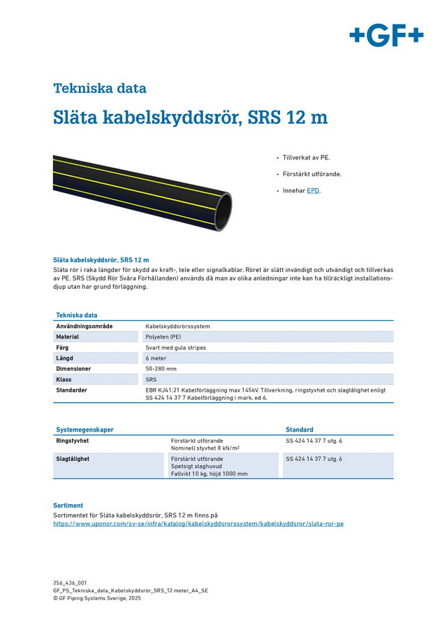 Tekniska Data Uponor Kabelskyddsrör SRS 12 meter
