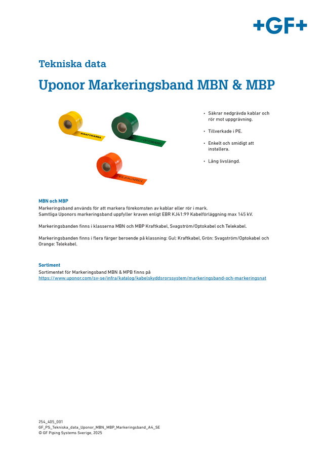 Tekniska Data Uponor MBN och MBP Markeringsband 2025