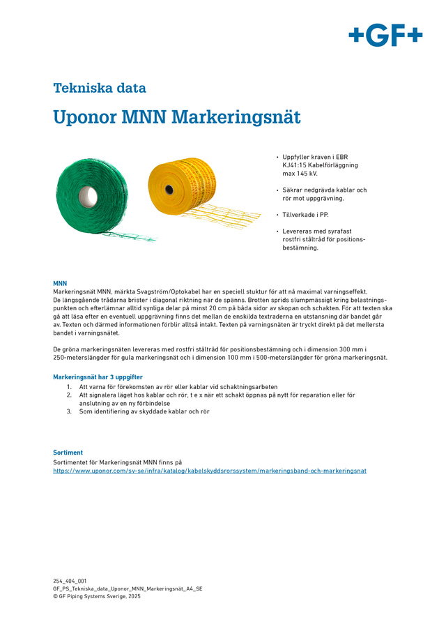 Tekniska Data Uponor MNN Markeringsnät 2025