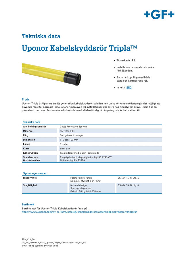 Tekniska Data Uponor Tripla kabelskyddsrör 2025