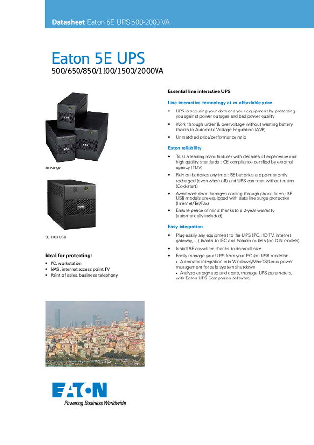 Datasheet Eaton 5E UPS 500-2000 VA
