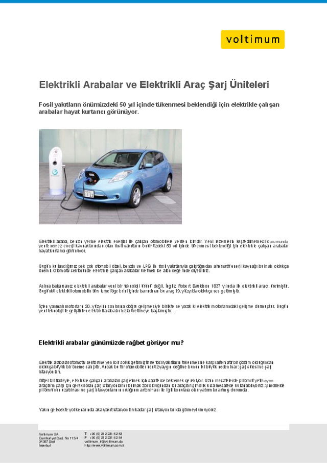 Elektrikli Arabalar ve Elektrikli Araç Şarj Üniteleri