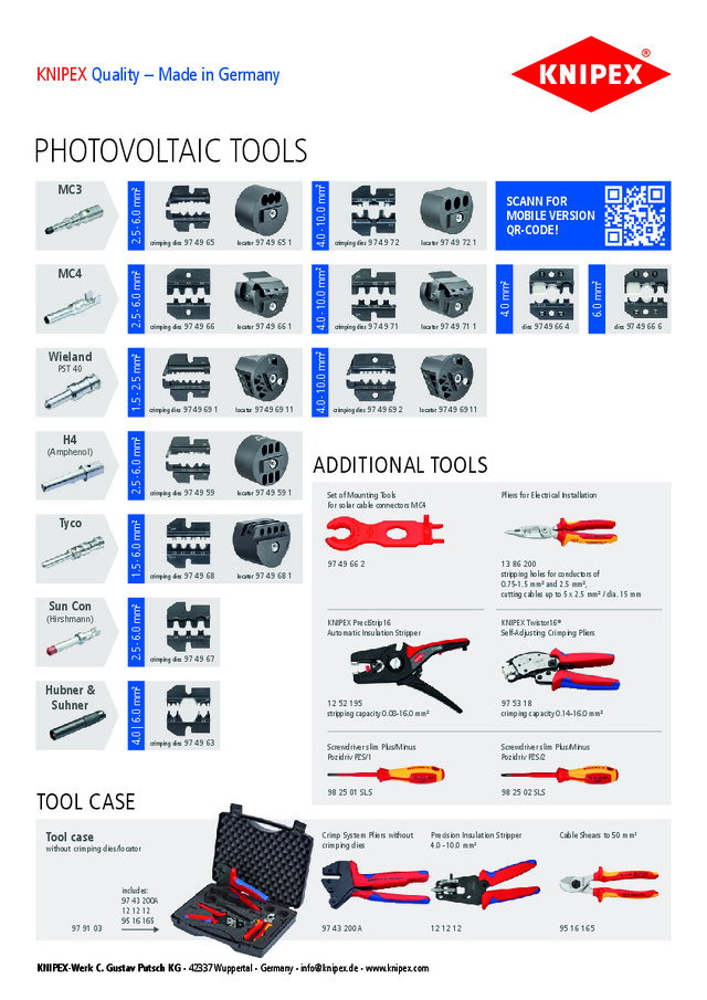 KNIPEX Photovaltaic Tools