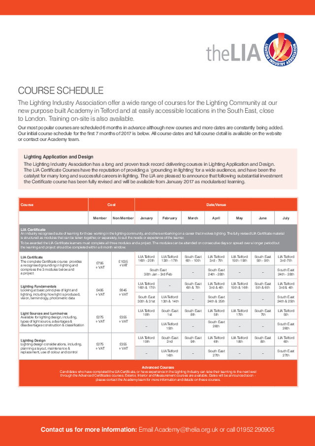 Course Schedule - LIA - 2016