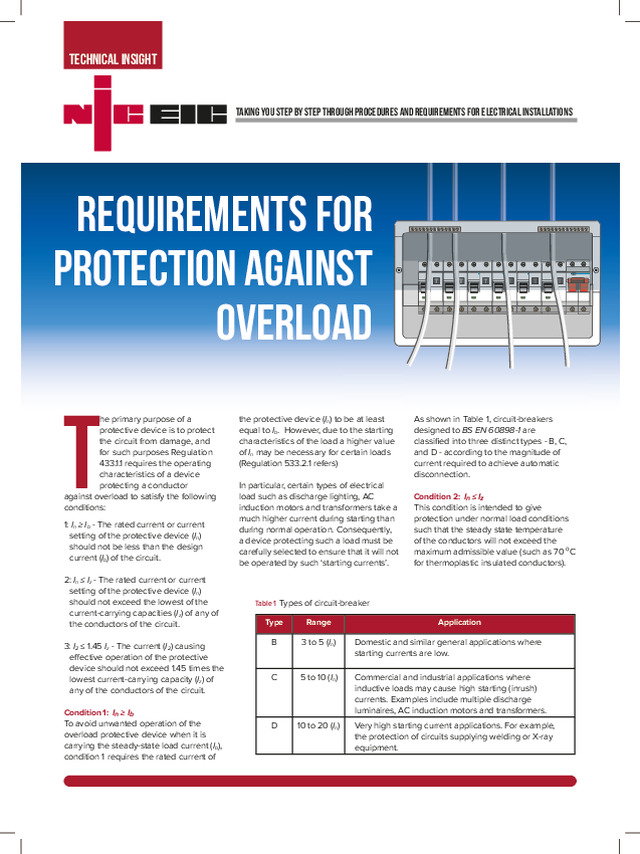 Requirements for protection against overload