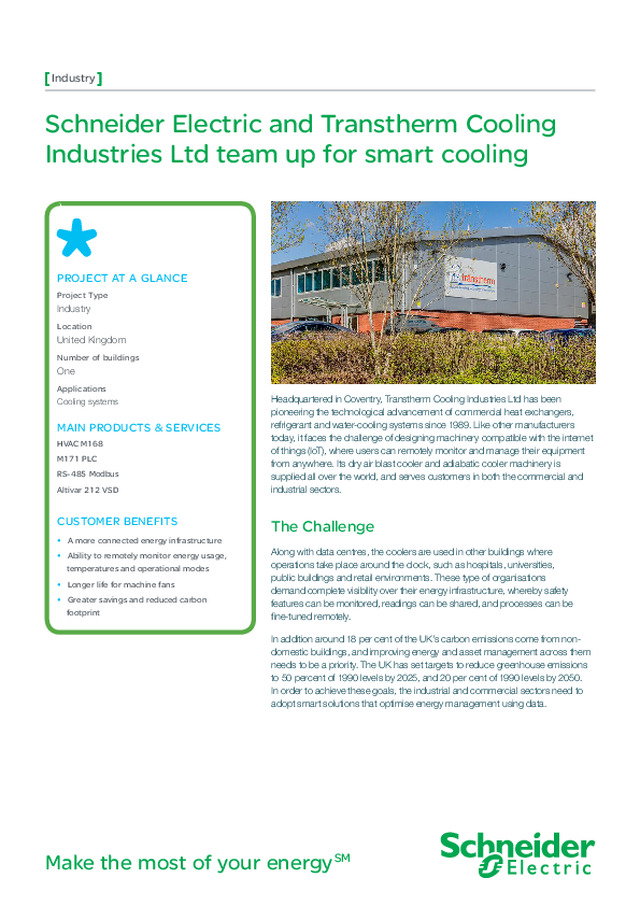 Schneider Electric - Case Study - Schneider Electric and Transtherm Cooling Industries Ltd team up for smart cooling - 2015