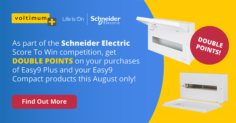 Schneider Electric Easy9 promo! As part of the Schneider Electric ‘Score To Win’ competition, get DOUBLE POINTS on your Easy9 purchases in August when you join Voltimum Plus