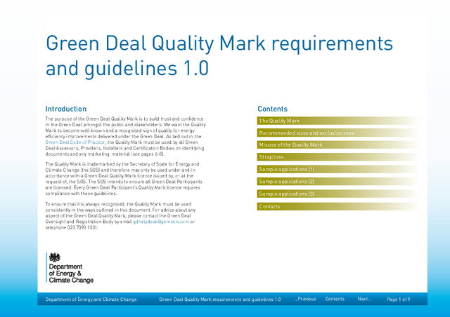 DECC - Green Deal Quality Mark requirements and guidelines 1.0